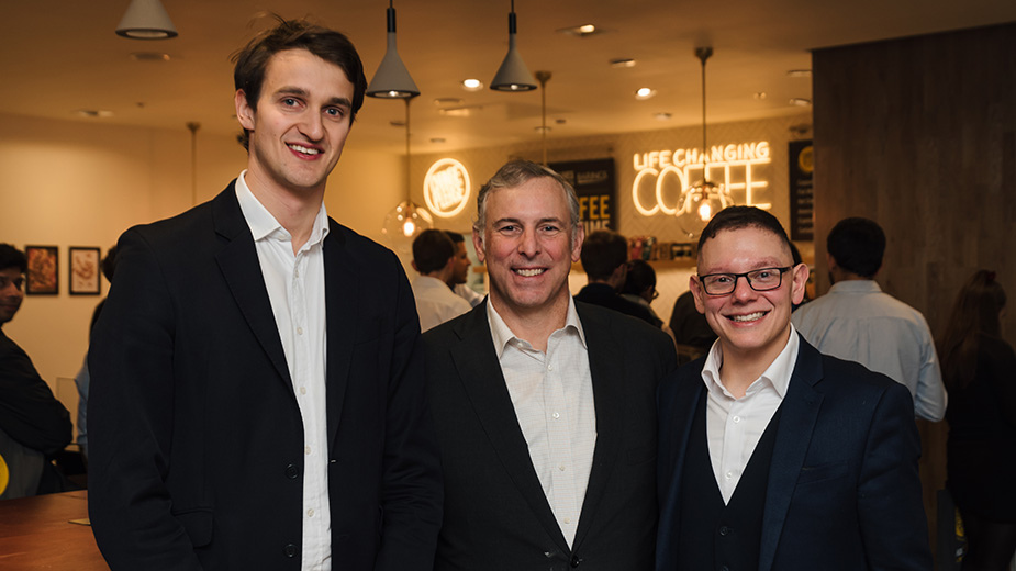Left to right: James Campbell Adamnson, Tom Finke (Barings Global CEO who is a backer of Change Please) and Cemal Ezel (Founder of Change Please)