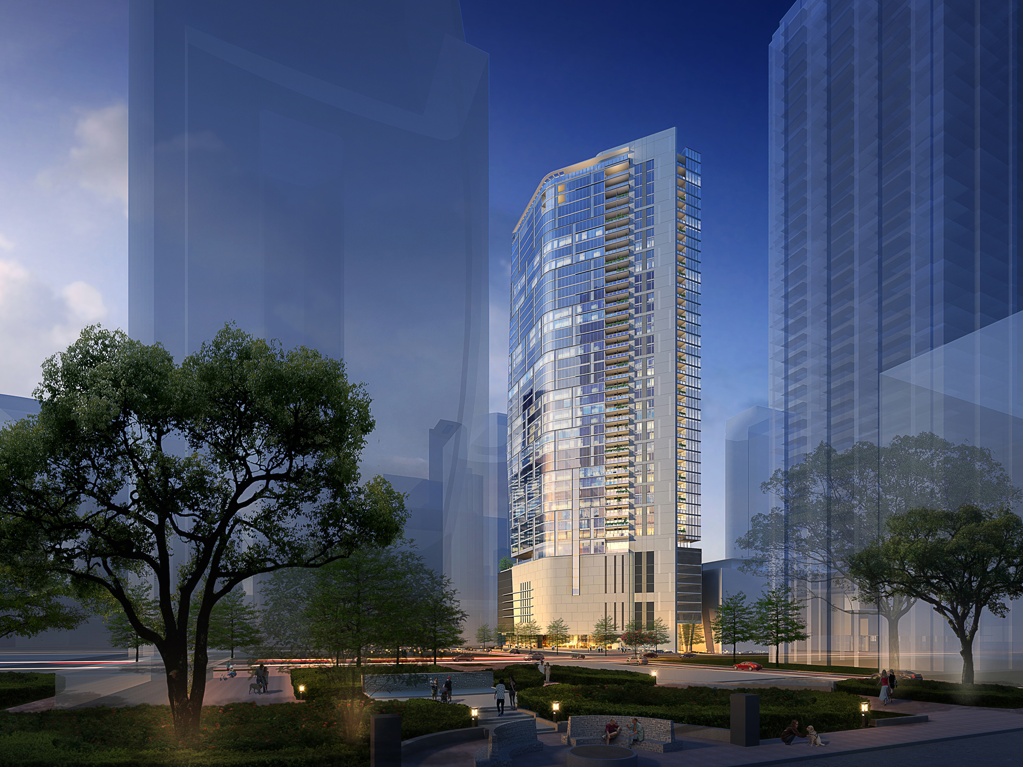 Block 42 Exterior View from Market Square Park; Rendering Courtesy of Munoz + Albin